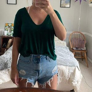 Green Deep V Neck T Shirt